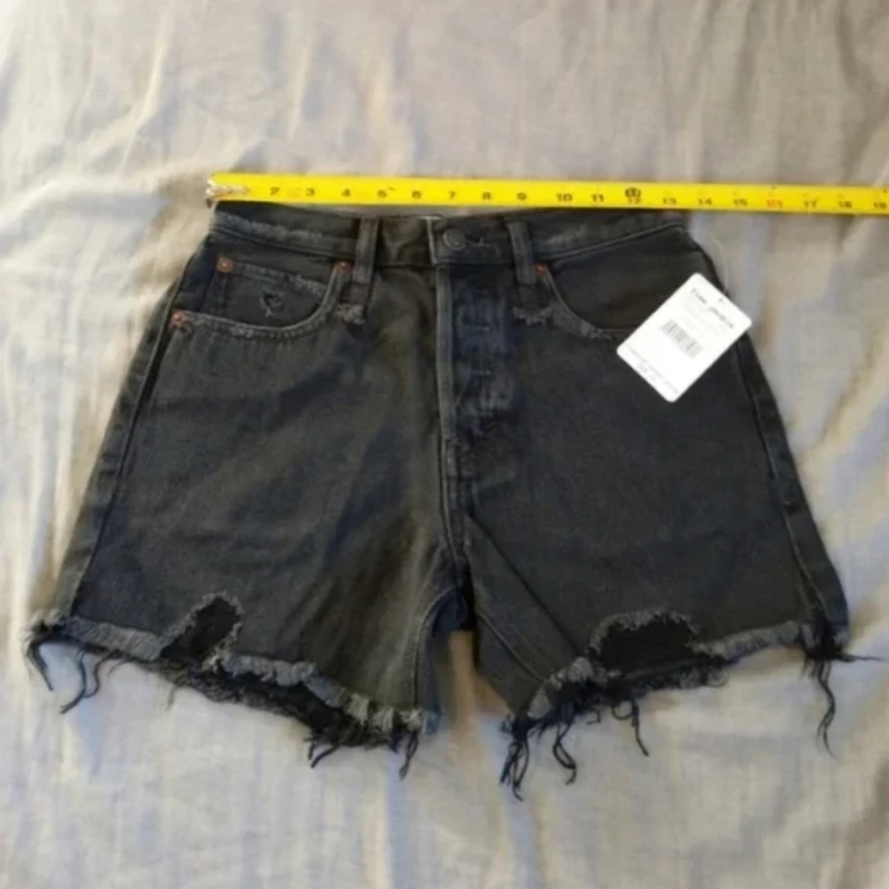 Free People Black Denim Cotton Cutoff Shorts Malai Grey Faded Black Jeans - Picture 7 of 15